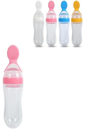 ZPSHYD Biberón de silicona para bebé, cuchara de alimentación para alimentos para bebés de 90 ml, diseño fácil de limpiar, a prueba de fugas, adecuado para la alimentación del bebé (rosa)