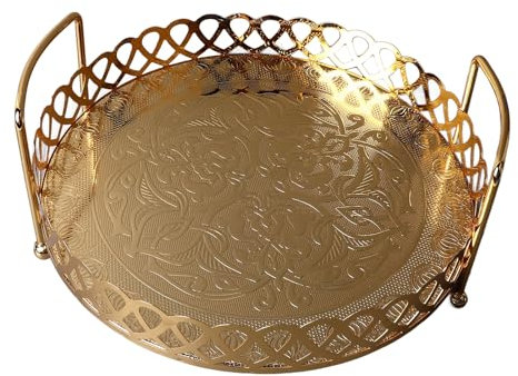 BLSYHDH Assiette de Fruits Dorée, Plateau de Service Décoratif de Comptoir Léger de Luxe Style Rétro élégant Décoratif Grande Capacité Plateau de Service Polyvalent en Métal Doré pour Desserts, Collat