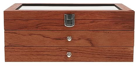 CLEADONG Kugelschreiber Holz Display Case, 34-Slots Pen Stiftebox Holz, Mdf Board Flanell Acryl Drei Ebene Vitrine Mit Schubladen, 36 * 26 * 18cm Collector Organizer Box(Palisander)