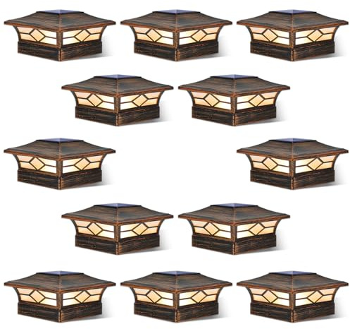 Confezione da 12 luci solari per esterni, impermeabili, alimentate a energia solare, per pali in legno/vinile 4 x 4, luce LED solare per esterni con illuminazione fredda/calda, per decorare giardino