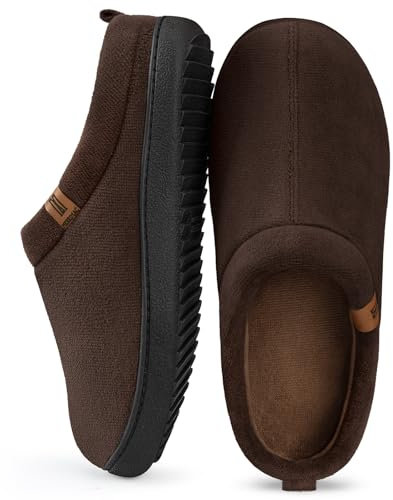 MERRIMAC Men's Slip-on Slippers Comfy Memory Foam Non-slip Indoor House Shoes Walnut Coffee,7-8 UK