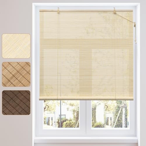 WOLTU Bambusrollo Sonnenschutz Sichtschutz Bambus Jalousie Raffrollo Seitenzugrollo Lichtfilter Belüftung Rollo für Fenster Tür Terrasse Balkon Garten, 100x160 cm, Natur