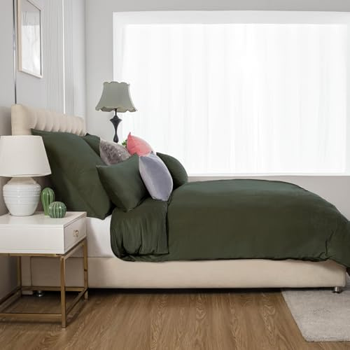 Soifox Winter Flanell Bettwäsche 135x200 - Olivgrün Flauschige und Warme Cashmere Touch Bettbezug + Kissenbezug 80x80 cm mit Reißverschluss