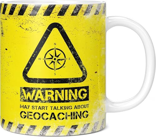 Lustige Geschenktasse mit Aufschrift Warning May Start Talking about Geocaching, Keramik-Kaffeetasse, Geschenk für Männer oder Frauen, extra große und riesige Tasse erhältlich, 325 ml, weiße Tasse