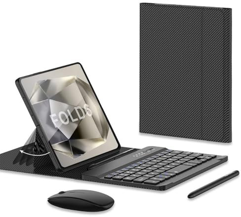 Galaxy Z Fold 6 Folding Stand Case with Touch Pen and Mouse, Compatible for Samsung Galaxy Z Fold 6 5G (Stripes)