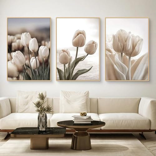 Herfair 3er Premium Tulpe Poster Set, Moderne Wald Bilder Tulpe Leinwandbilder Bilder Wanddeko, Wohnzimmer Schlafzimmer Wanddekoration, Ohne Rahmen (40x50cm)