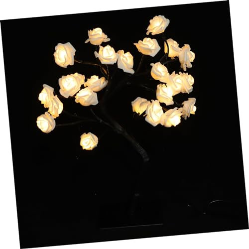 KONTONTY 1 Pc lampe de table rose lampe de chevet domestique rosier miniature lampes de table lampes de lecture lampe de bureau lampes de bureau lampe d'ornement lumière LED décorative PVC