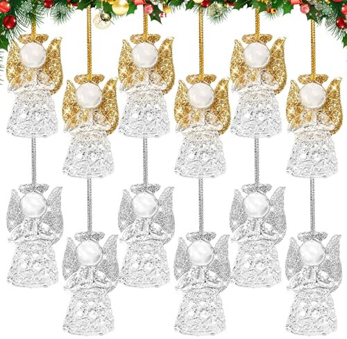 MONCAP 12 Stück Engel Weihnachtsbaum Anhänger Schutzengel Christbaumschmuck Engel Glas Anhänger Weihnachtsschmuck Kristall Weihnachtsbaumschmuck Engel Hängende Ornamente für Weihnachten Deko