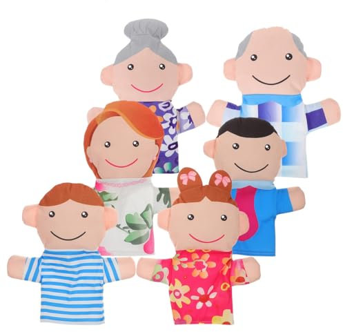Ieron Familienhandpuppen 6-teiliges Handpuppenset Handpuppen für Familienmitglieder Handpuppen aus weichem Plüsch Rollenspielpuppen Gut zum Geschichtenerzählen Fantasievolles Rollenspiel Unterrichten