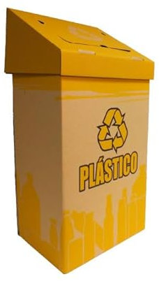 Papelera de Cartón Ecológica para reciclaje de Plástico. Capacidad 82L - Papelera de Reciclaje para Oficina en Casa - Amarilla - Fácil y Rápido Montaje (1)