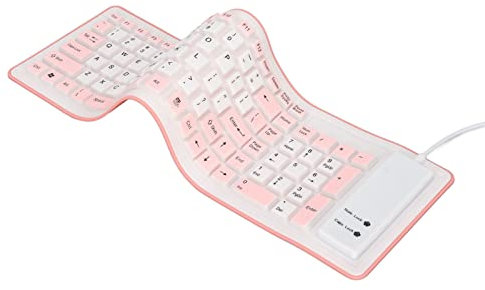 Ailgely Tastiera Pieghevole in Silicone Impermeabile Silenziosa USB Cablata per PC Portatile Portatile (Rosa)