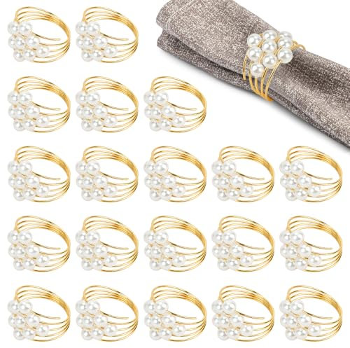 Perle Serviettenringe, 20pcs Vintage Serviette Schnalle Halter Hochzeit Party Tisch Serviette Schnallen, Strass Emaille Krug Tischdekoration für Essen Jahrestag Geburtstag Weihnachten Valentinstag Ker