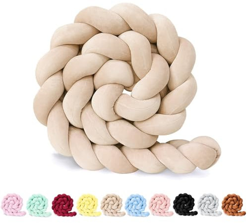 PromCaeruyn Bettschlange Babybett Umrandungen Nestchen Babybett Umrandung Nestchenschlange Geflochtene Knoten Beistellbett Deko Zimmer Kissen SeitenschläFerkissen(Beige,400cm)