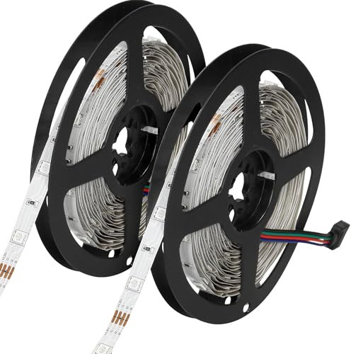 ECD Germany LED Strip 10m 2x 5m RGB 3528 SMD, 60 LEDs/m, 600 LEDs, 1500 lm/m, Farbwechsel, Selbstklebend, LED Stripe Streifen Ersatzleiste Leiste Lichterkette Lichtleiste Lichtband Band Beleuchtung