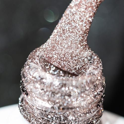 BURANO Reflective Glitter Gel Nail Polish, UV LED 7.3ml Nude Brown Sparkle Nail Polish Holographic Glitter Gel Curing Need for DIY Home S1
