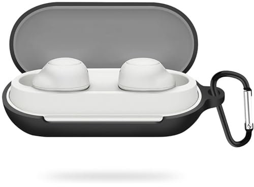 YAODLE Compatible for SONY WF-C700N Case, Silicone Shockproof Protective Cover with Carabiner(Black)