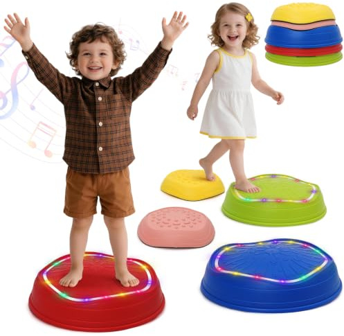 Balanciersteine für Kinder mit Lichtern und Musik | Stapelsteine Balance Steine mit 3 Musiksteinen&2 Massagesteinen,Stapelbare Balance Steine für Indoor&Outdoor,Motorikspielzeug