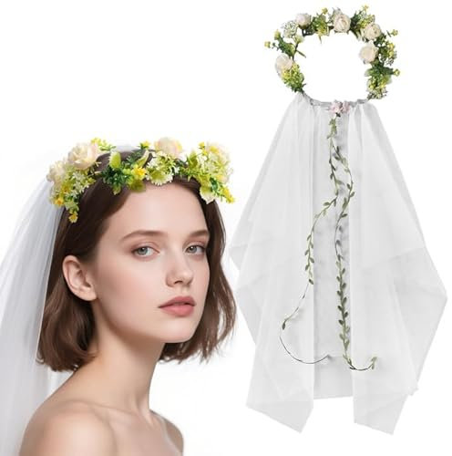 Schleier Braut, Kranz Kopfschmuck - Brautschleier, Blumenkranz, Hochzeit Haarschmuck, Blumenkranz für Festival, Accessoires für braut, Haare, Haarkranz, Für Karneval, Mottoparty, JGA Deko