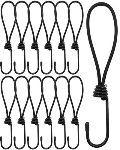 WMZOBH Lot de 12 tendeurs en caoutchouc avec crochets - 20 cm - Multifonctionnel - Avec crochet - Pour bâches de camping, bâche de remorque, bâche de piscine (noir)