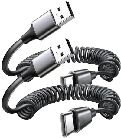 Jahobet USB-A to USB-C Coiled Cable Retractable Fast Charging Cord Compatible with iPhone 16e/16 Pro Max/15 Plus, Samsung Galaxy S25, Google Pixel 9 Pro, Android Auto, USB C Spring Power Charger Wire