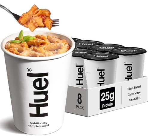 Huel Hot & Savoury Cups, Pasta Bolognese (8 x Pots), High-Protein Vegan Ration Packs, Protein Pasta with 26 Vitamins & Minerals, Healthy Ready Meals