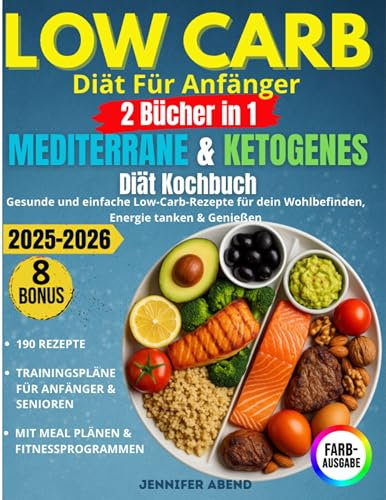Low Carb Diät Für Anfänger: 2 Bücher in 1 – Mediterrane &Ketogenes Diat Kochbuch. Gesunde und einfache Low-Carb-Rezepte für dein Wohlbefinden, Energie tanken & Genießen