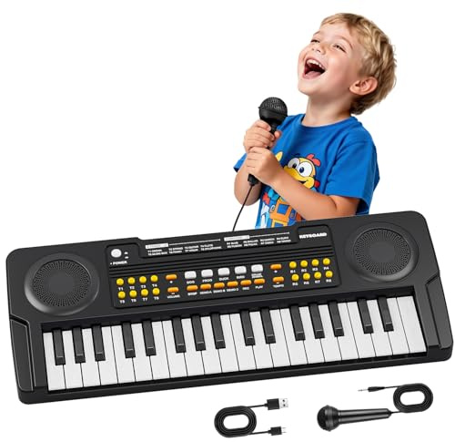 Pianoforte Tastiera Giocattolo per Bambini 37 Tasti con Microfono Giocattolo Strumento Musicale per Ragazzi Ragazze di 3 4 5 6 7 Anni - Regali di Compleanno e Natale