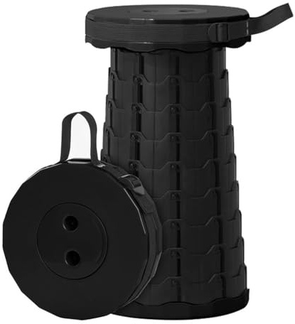 AURIVEE Tabouret Pliant Télescopique Portable avec Coussin, Pliable Léger pour Camping, Pêche, Randonnée, BBQ, Supporte 200kg (Noir)