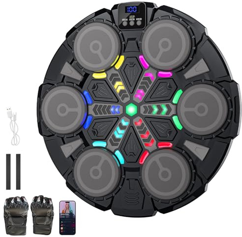 Carziyer Machine de Boxe Musicale, Machine de Boxe Musicale Bluetooth Intelligente avec Gants de Boxe, 6 Vitesses, 2 Modes, Mode de Comptage, Cadeaux pour Enfants, Adultes (Noir-B)