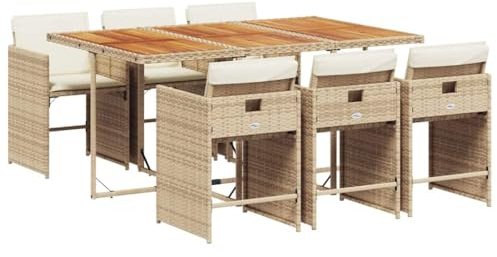 vidaXL 7-TLG. Garten-Essgruppe mit Kissen Beige Poly Rattan