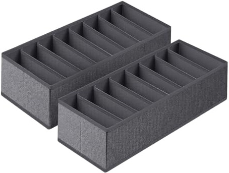 Sekey Schubladen Organizer, Schubladenbox für Kleiderschrank | Kleidung & Unterwäsche, Stoff-Aufbewahrung Ordnungssystem, Faltbar, mit Trennwänden – 2er Set, 19x40x11cm (BxDxH), Schiefergrau