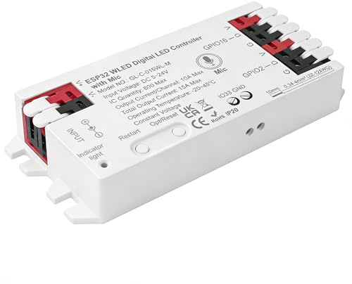 GAOUTO Wled Controller: ESP32 Digital LED Strip Controller, Download zur Steuerung von (WS2812B, WS2811,SK6812, WS 2801 APA 012, APA104) für DIY und Smart Home Anwendungen (Weiß)