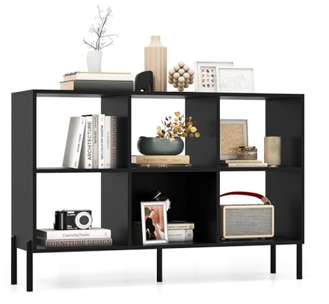 GIANTEX Bücherregal, Standregal mit 6 Fächern, Würfelregal Horizontal für Wohnzimmer, Schlafzimmer & Büro, 120 x 35 x 79,5cm (Schwarz)