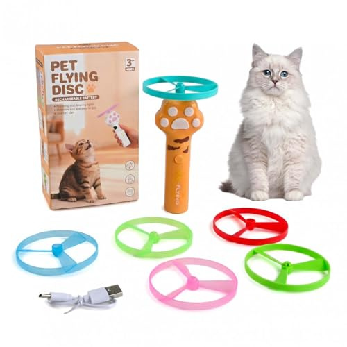 Litinliv Juguetes Gatos Interactivo Recargable con 6 Discos Voladores, Pájaro Volador para Gatos de Interior, Juguete Interactivo Gato para Ejercicio y Caza, Alternativa a Puntero Laser Gatos