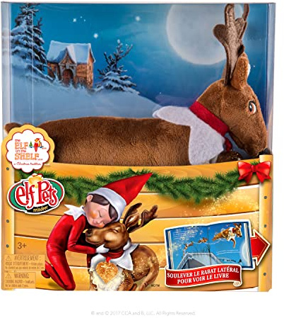 The Elf on the Shelf® Elf Pets® Rentier Tradition | Kuscheliges Rentier mit Illustriertem Buch & Goldenem Herzanhänger | Inkl. Echtheitszertifikat | Französisch