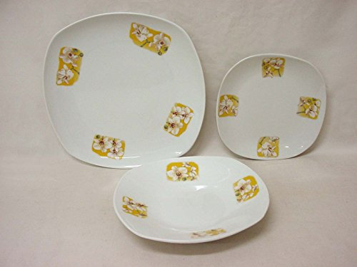 VAJILLA 18 Piezas 6 Personas SEMIREDONDA Porcelana ORQUIDEA Amarillo