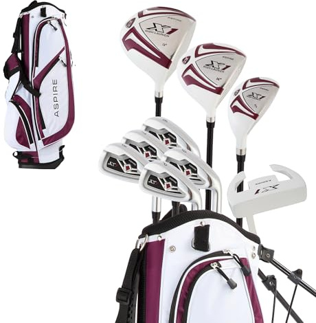 Aspire X1 Womens Golf Clubs Full Set – Driver, Fairway, Hybrid, 6-PW Irons, Putter, Stand Bag & Headcovers - Graphite Shafts - Right Handed - Purple - Regular Size