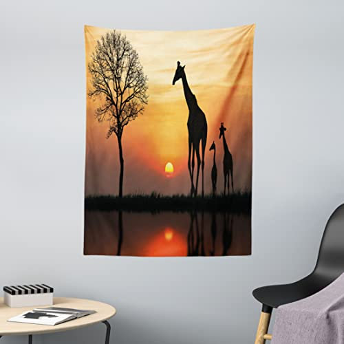 ABAKUHAUS Afrika Wandteppich, Giraffe im Wilden Wald aus Weiches Mikrofaser Stoff Waschbar ohne Verblassen Digitaldruck, 110 x 150 cm, Orange Schwarz