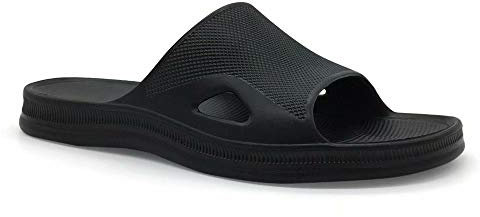 HEVA Shower Slide Open Toe Sandals Mens Bathroom Slippers Beach Indoor House Shoes（9UK 43EU,Black）