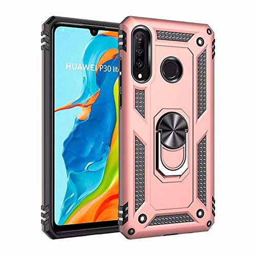TiHen Custodia Huawei Nova 4e, Cover 360° Girevole Ring Armor Bumper TPU Case Magnetica Supporto Smartphone Silicone Custodie con Pellicola Protettiva per Huawei Nova 4e,Oro Rosa