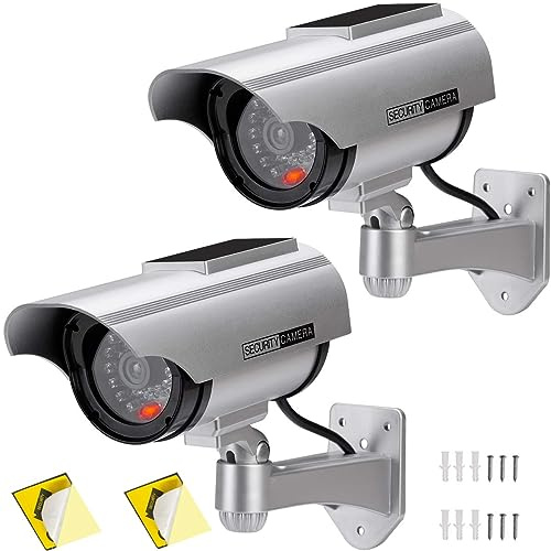 AlfaView Kamera Dummy Solarbetriebene Überwachungskamera Attrappe Fake Kamera Attrappe Dummy Kamera Attrappe Dummy Innen Außen Fake Überwachung Haus Sicherheit Security (2 x Pack)