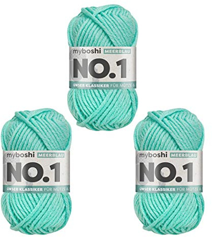 myboshi No.1 Wolle zum Häkeln und Stricken, Schnellstrickgarn, langlebige Mützenwolle, Strickwolle, Häkelwolle, mulesing-frei, 50g, Ll 55m Blau (Meerblau) 3 Knäuel