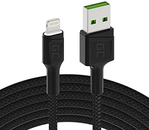 Green Cell Cavo USB-A - Lightning 1.2m con illuminazione a LED Cavo di ricarica nero Apple iPhone 14 13 12 11 SE Pro Max X XR XS Max 8 7 Plus 6 6S 5 5C 5S Plus | iPad Air/Pro/Mini | iPod