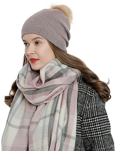 DonDon Damen Winter Bommelmütze mit abnehmbaren Bommel zum Wechseln Hellbraun