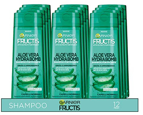 Garnier Multi Pack Shampoo Fructis, Shampoo per Capelli Normali, Idratati e Leggeri, Aloe Vera Hydra Bomb, 250 ml, Confezione da 12