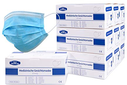 H&D MedeCare LTMS050 Mundschutz Atemschutzmaske Einweg Maske Gesichtsmaske 3-lagig blau 50er Pack