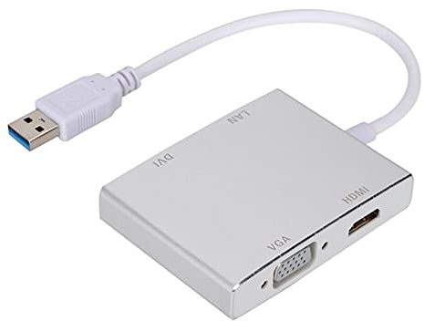PUSOKEI USB 3.0 to LAN+DVI+HDMI+VGA Converter, Multi-Functional Aluminum Alloy USB C Hub Adapter, Support HDMI/VGA Dual Screen Output, Mini Protable USB to VGA Converter
