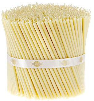 Danilovo 500 Stück Weiß Bienenwachs Kerzen - Orthodoxe Kerzen für Gebet, Rituals, Tischdeko Hochzeit - Ungiftig, Ruß - Tropffrei, Lang, Nachhaltige Produkte, N140, Höhe: 15 cm, Ø 5 mm