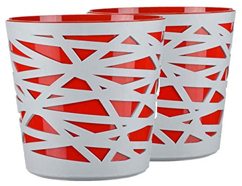 Tymar Pot de Fleurs, Pot de Plantes en Plastique, Lot de 2, Forme Ronde (ø 19cm, Rouge)