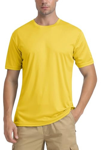 TACVASEN Swimming T-Shirt Men Lightweight UV Shirts Summer Running Tops Short Sleeve Sun Protection Tee Shirt Beach Shirts Yellow,3XL